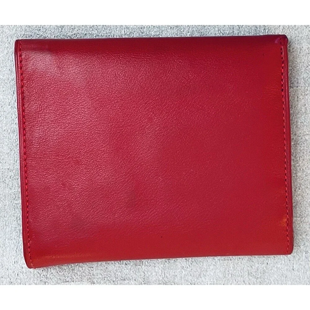 VTG Paloma Picasso Red Leather Trifold Wallet Gold X Logo Kiss Motif Italy